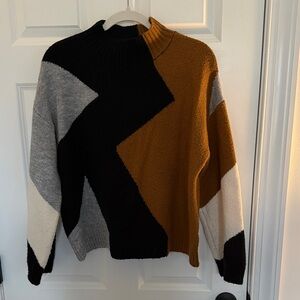 Lush Geometric Color Block Turtleneck Sweater
